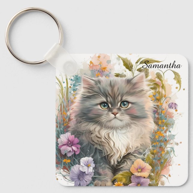 Llavero Acuarela Adorable Gatito Persa (Anverso)