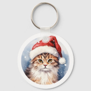 Llavero Acuarela Adorable Navidades Cutos Gato Hermoso