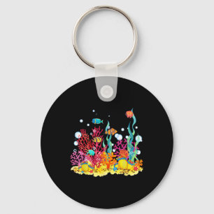 Llavero Acuarela Arrecife de Coral Con Peces, Hermoso Bajo