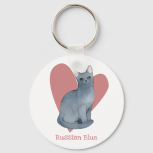 Llavero Acuarela azul de gato ruso Corazón gitano rosado