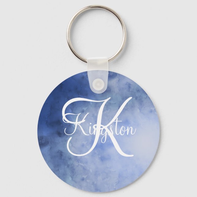 Llavero Acuarela Azul y Blanca Monogramada (Anverso)