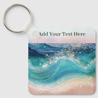Llavero Acuarela Blue White Ocean Wave Personalizado Foto