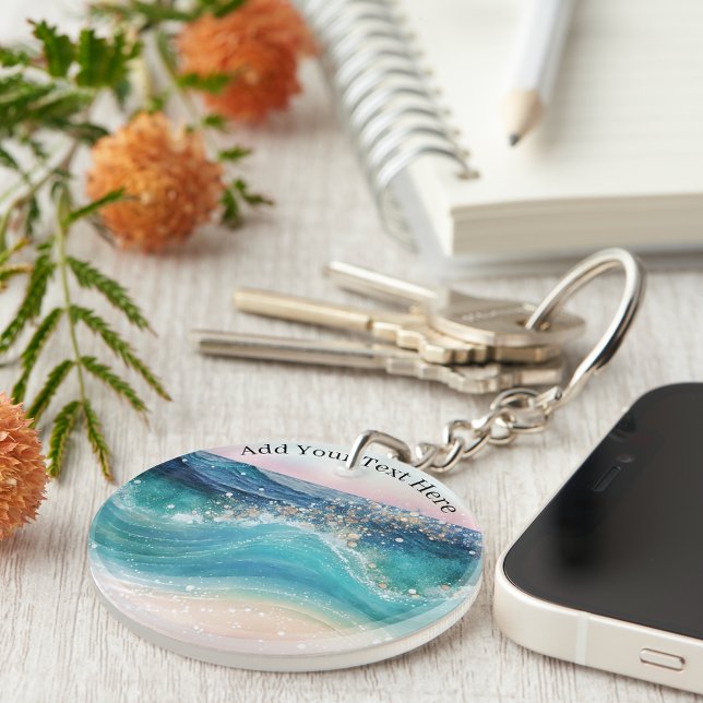 Llavero Acuarela Blue White Ocean Wave Personalizado Foto  (Subido por el creador)