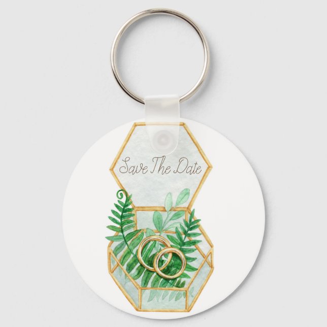 Llavero Acuarela boda con hojas de helecho y boda (Anverso)