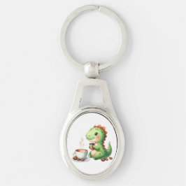 Llavero acuarela Cuta Dinosaurio Oval Keychain Metalizado