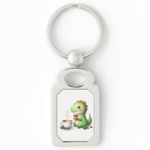 acuarela Cuta Dinosaurio Rectángulo Keychain Metal