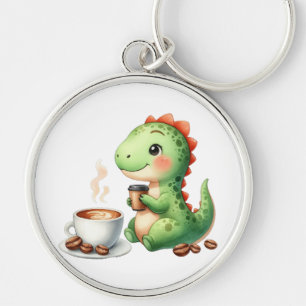Llavero acuarela Cute Dinosaur Premium Ronda grande