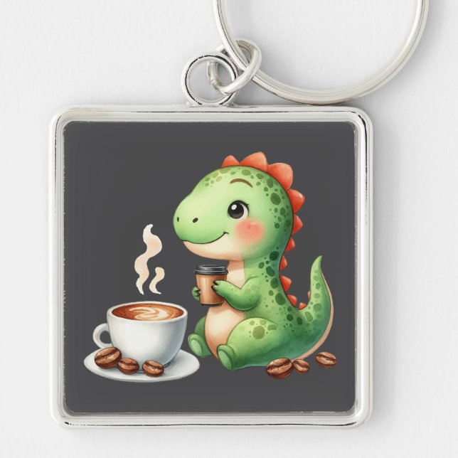 Llavero acuarela Cute Dinosaur Premium Square grande (Frente)