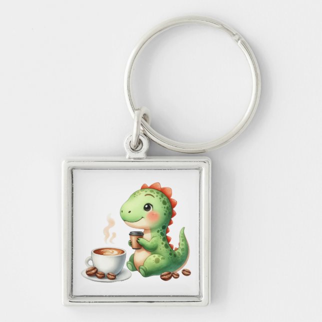 Llavero acuarela Cute Dinosaur Premium Square Keychain (Frente)
