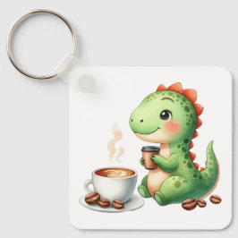 Llavero acuarela Cute Dinosaur T Rex beber café