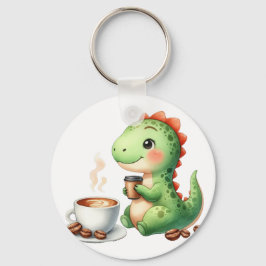 Llavero acuarela Cute Dinosaur T Rex beber café
