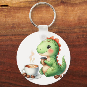 Llavero acuarela Cute Dinosaur T Rex beber café