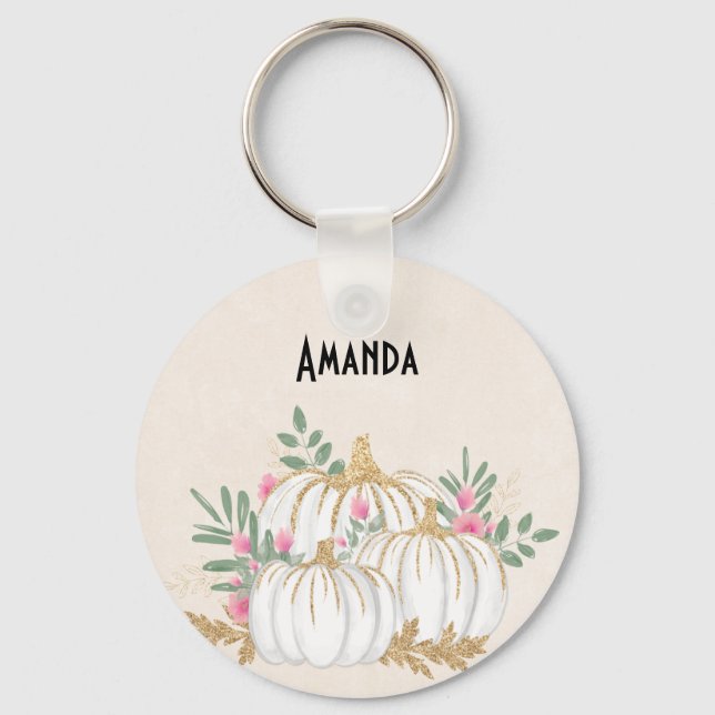 Llavero Acuarela de calabazas blancas y doradas (Anverso)