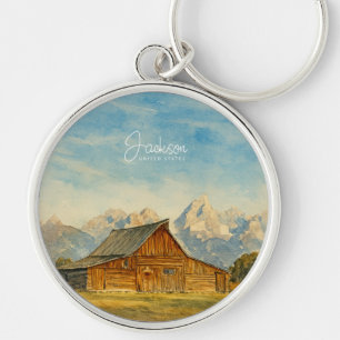 Llavero Acuarela de Jackson Hole Arte de viaje del Gran
