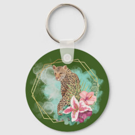 Llavero Acuarela de leopardo y marco tropical