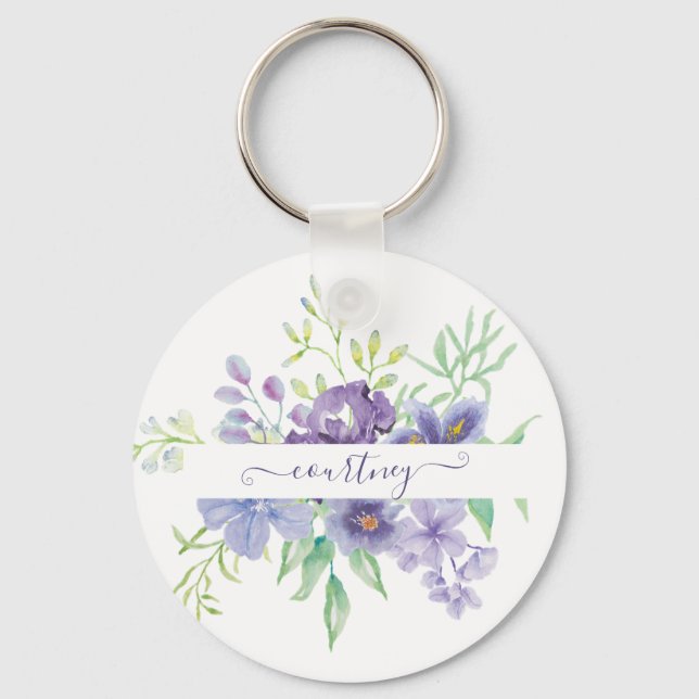 Llavero Acuarela de Lilac floral personalizada (Anverso)