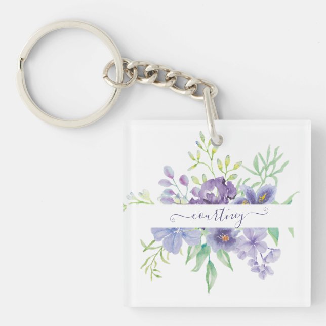 Llavero Acuarela de Lilac floral personalizada (Frente)