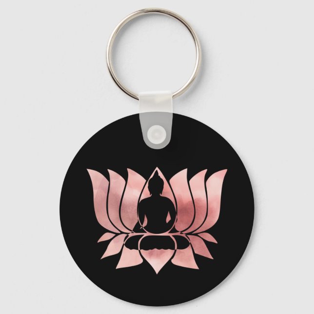 Llavero Acuarela de oro Rosa Textura Buda Meditación Zen (Anverso)