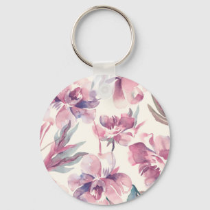 Llavero acuarela de peonies: fondo floral sin fisuras.