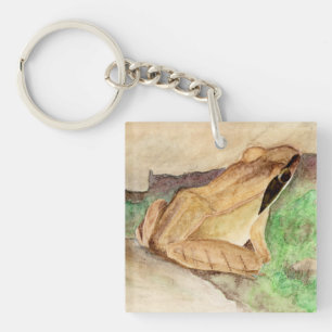 Llavero Acuarela de rana de madera
