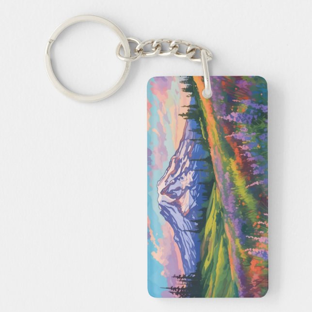 Llavero Acuarela del Parque Nacional Mount Rainier (Frente)