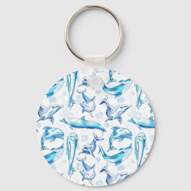 Llavero acuarela delfín patrón sin costura, delfín (Anverso)