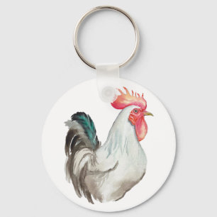 Llavero Acuarela dibujada a mano de un Gallo