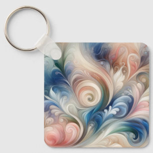 Llavero Acuarela Fantasía Pastel Floral Azul & Crema