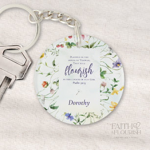 Llavero Acuarela Flor Silvestre Escritura Personalizada