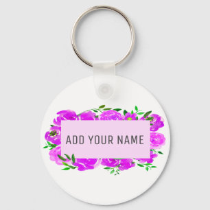 Llavero Acuarela floral morada personalizada