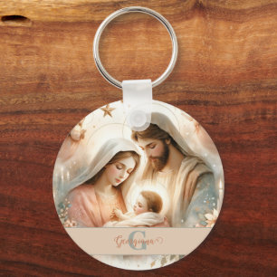 Llavero Acuarela Floral Personalizada Bebé Jesús Natividad