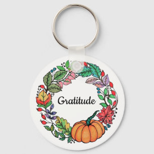 Llavero Acuarela Hermosa guirnalda de calabaza con hojas
