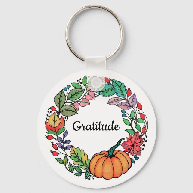 Llavero Acuarela Hermosa guirnalda de calabaza con hojas (Anverso)