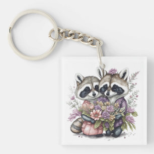 Llavero Acuarela Hermosa Pareja De Racón Con Flores
