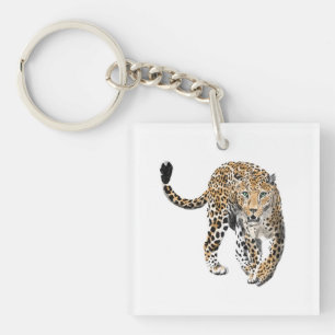 Llavero acuarela leopardo gato de la selva animal pintado 