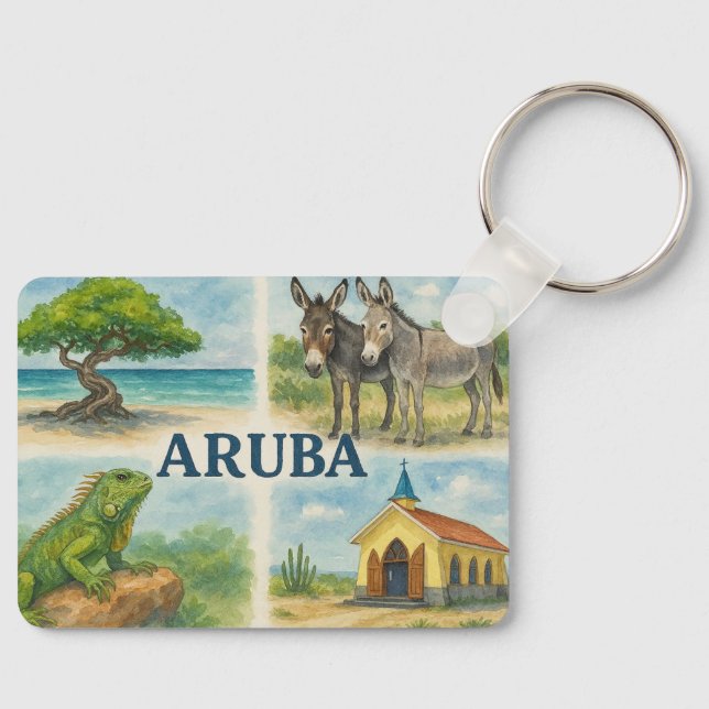 Llavero Acuarela multivista de Aruba (Anverso)
