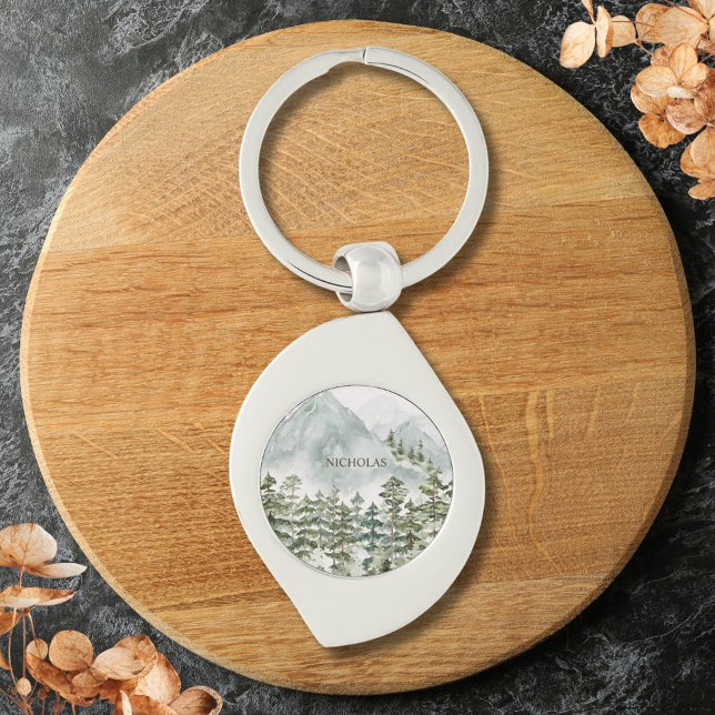 Llavero Acuarela natural de los bosques y las montañas (Close up)