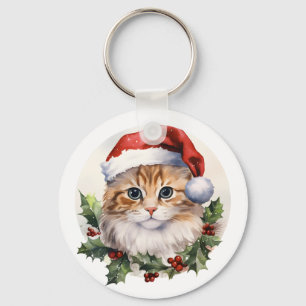 Llavero Acuarela Navidades Cuidados Gato En Santa Hat