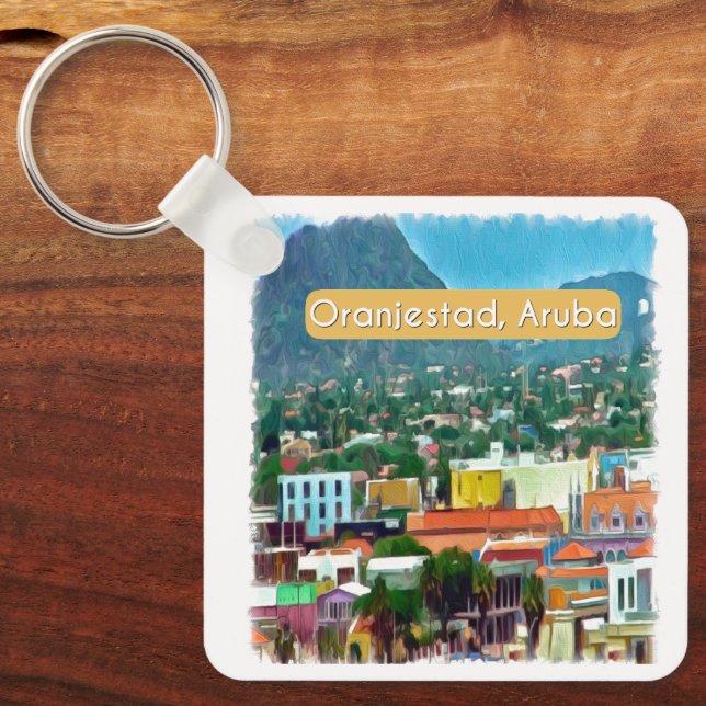 Llavero Acuarela Oranjestad, Aruba (Anverso)