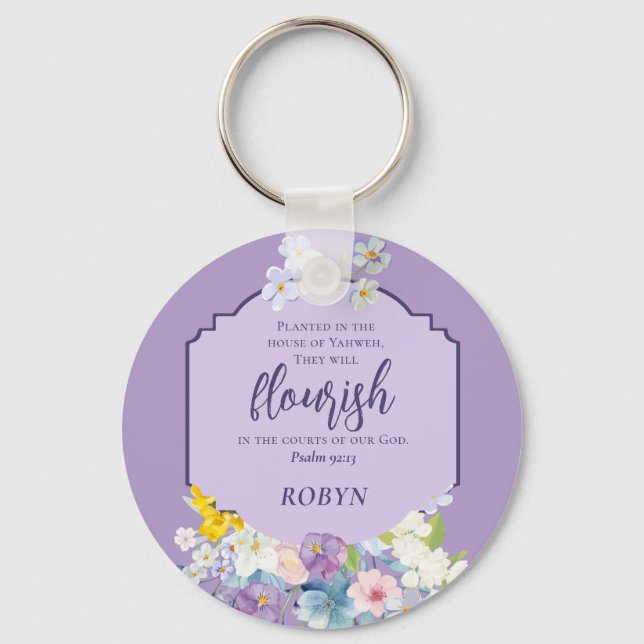 Llavero Acuarela Pastel Flores Biblia Verse Personalizado (Anverso)