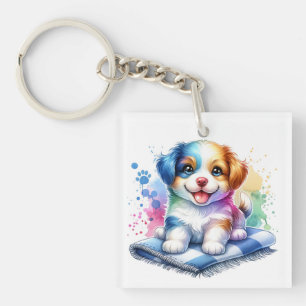 Llavero Acuarela personalizada Mutt Puppy Dog