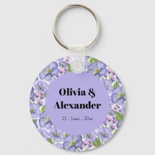 Llavero Acuarela Violetas Moradas y Patrón Floral
