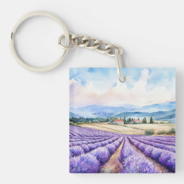 Llavero Acuarelas de hermosos campos de lavanda