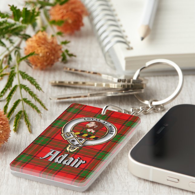 Llavero Adair Clan Badge/Tartan Rectangle (Frente Derecha)