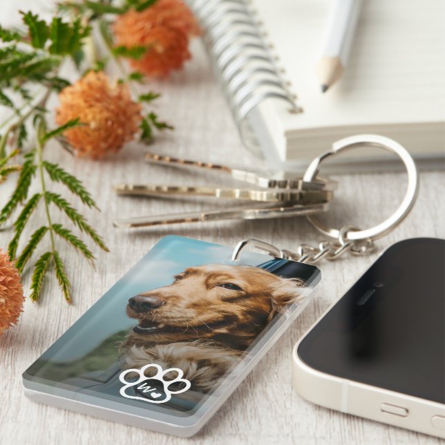 Llavero Add Your Own Photo Dog Pets Monogram (Frente Derecha)