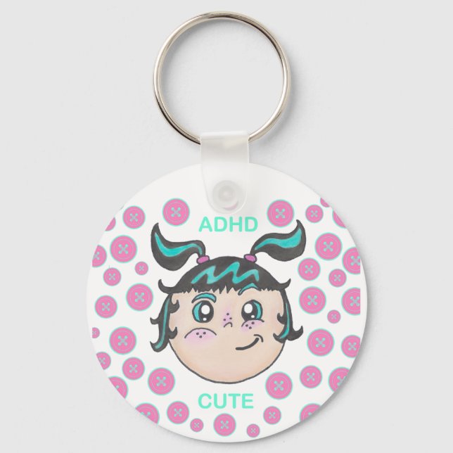 Llavero ADHD keychain with "ADHD Cute" illustration (Anverso)