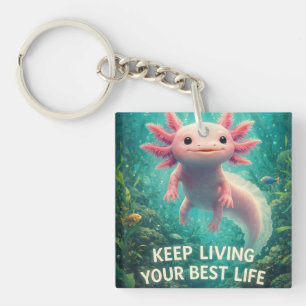 Llavero Adorable Ajolote Rosa con "Mejor Vida" Motivaciona