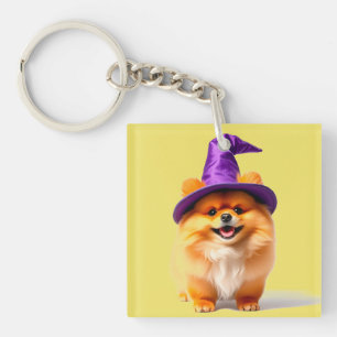 Llavero Adorable cachorro de Pomerania con sombrero de bru