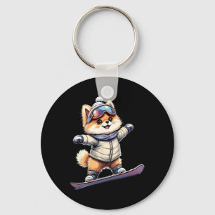 Llavero Adorable Corgi Snowboarding Divertida Aventura De