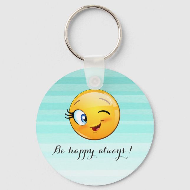 Llavero Adorable Emoji Winking Face-Be feliz siempre (Anverso)